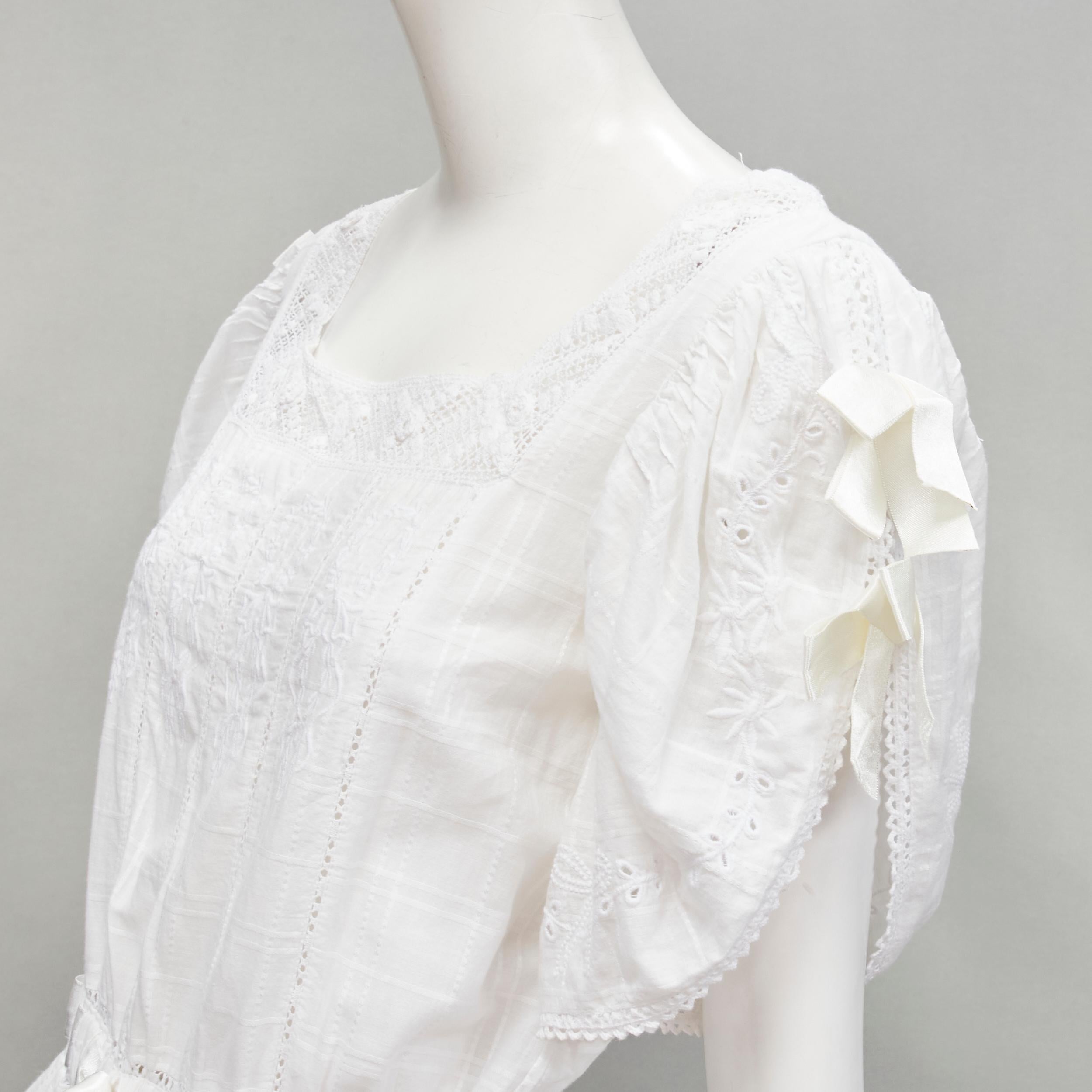 LOVE SHACK FANCY white cotton square neck lace trimmed ribbon cottage dress XS 2