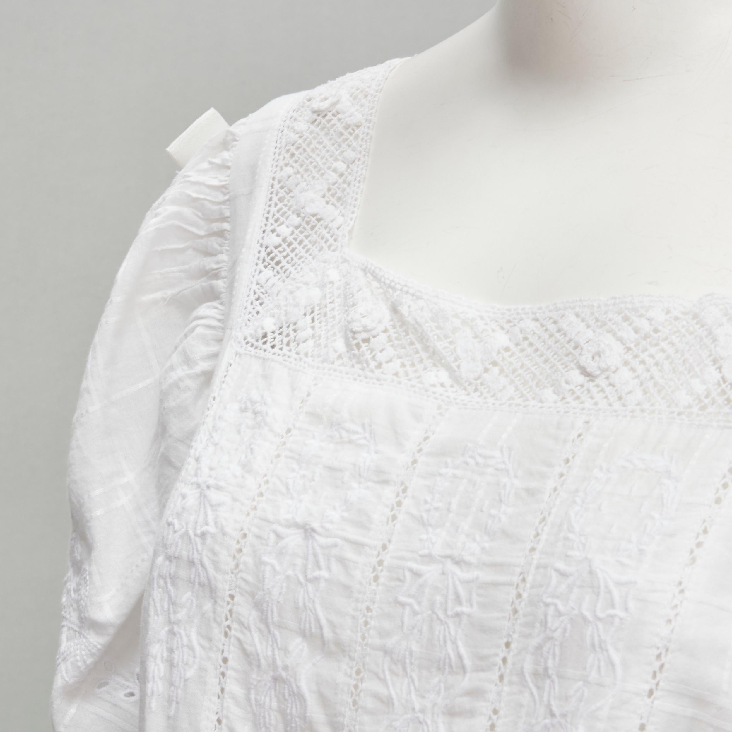 LOVE SHACK FANCY white cotton square neck lace trimmed ribbon cottage dress XS 3