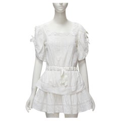 LOVE SHACK FANCY weißes Baumwollkleid mit quadratischem Halsausschnitt und Spitzenbesatz, Landhauskleid XS