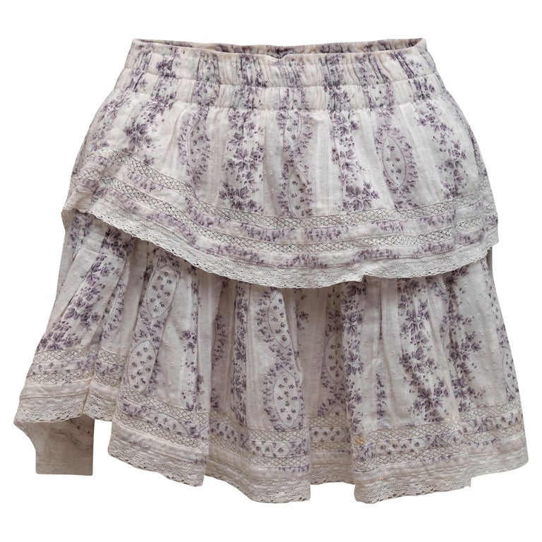 Love Shack Fancy White and Purple Floral Print Mini Skirt For Sale at ...