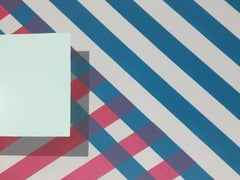 Painting geometric  Blue Red Grey stripes  acrylic Canvas by Cecilia Setterdahl