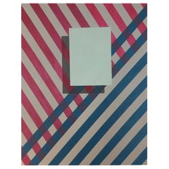 Pittura geometrica  Strisce blu, rosse e grigie  Tela acrilica di Cecilia Setterdahl