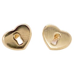 Love Stud Earrings Keyhole Heart Earring Studs, 14K Yellow Gold