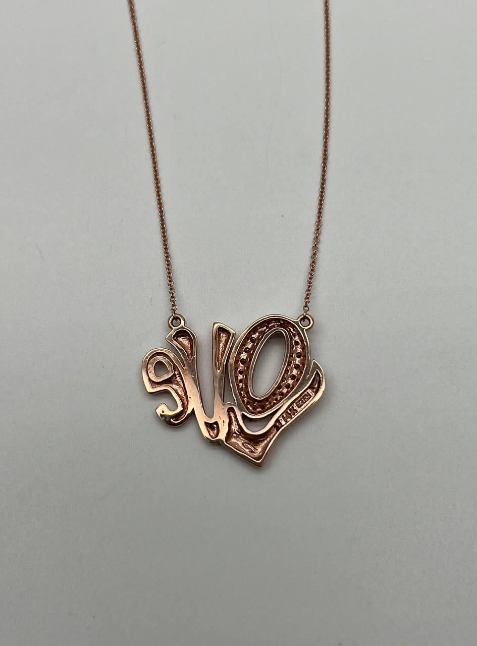 Mixed Cut Love Symbol Diamonds Pave 14K Rose Gold Pendant Chain Necklace For Sale