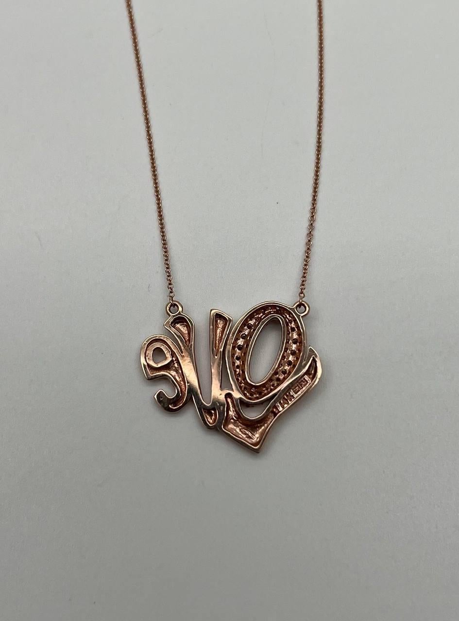 Love Symbol Diamonds Pave 14K Rose Gold Pendant Chain Necklace In New Condition For Sale In Oakton, VA