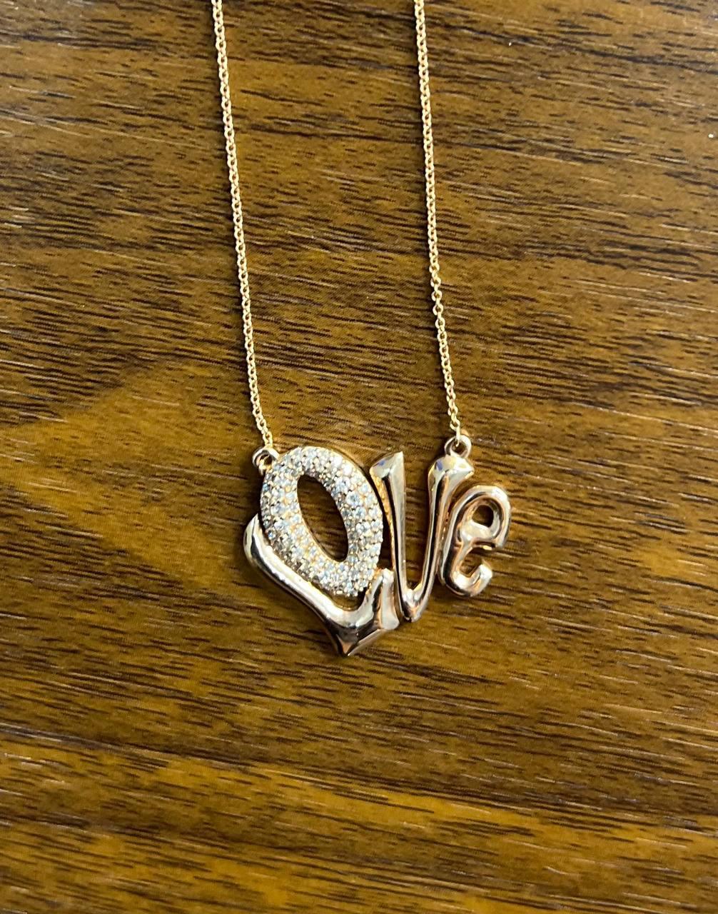 Women's Love Symbol Diamonds Pave 14K Rose Gold Pendant Chain Necklace For Sale