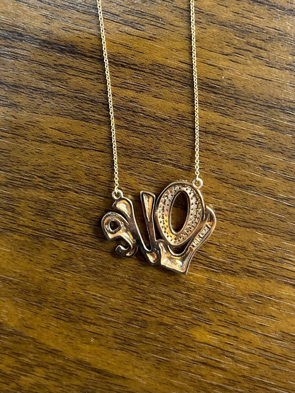 Love Symbol Diamonds Pave 14K Rose Gold Pendant Chain Necklace For Sale 3