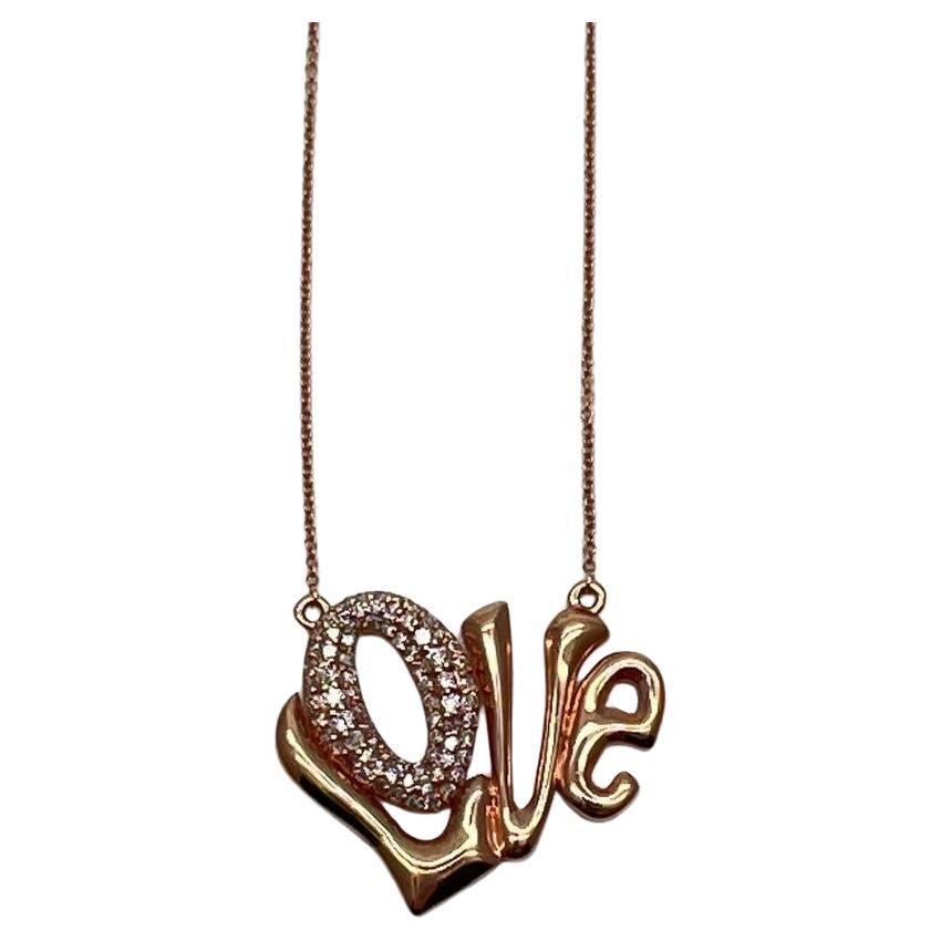 Love Symbol Diamonds Pave 14K Rose Gold Pendant Chain Necklace