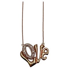 Símbolo del Amor Diamantes Pave Collar Cadena Colgante Oro Rosa 14K