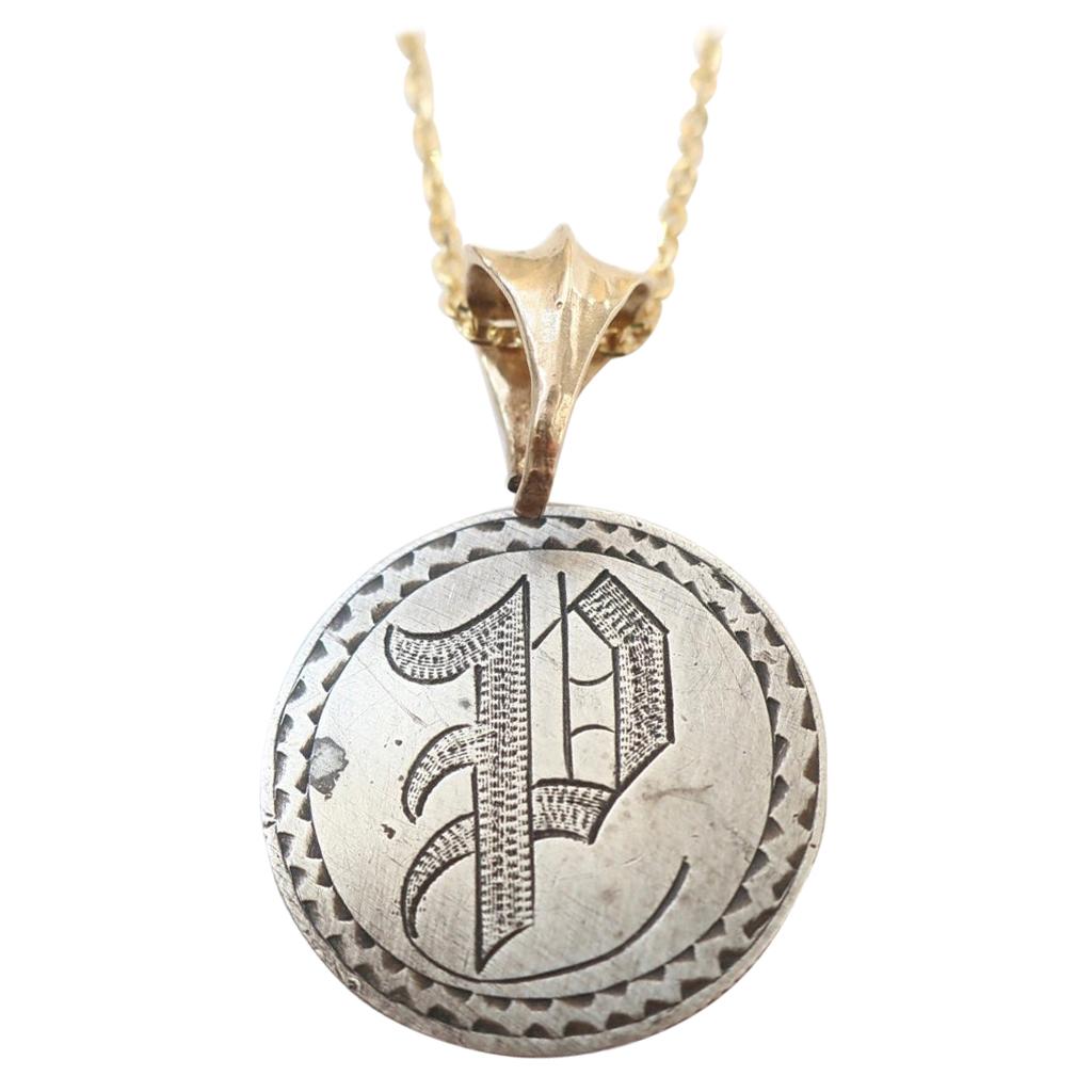 Love Token Quarter with Engraved "P" on a 14 Karat Gold Bail and Chain