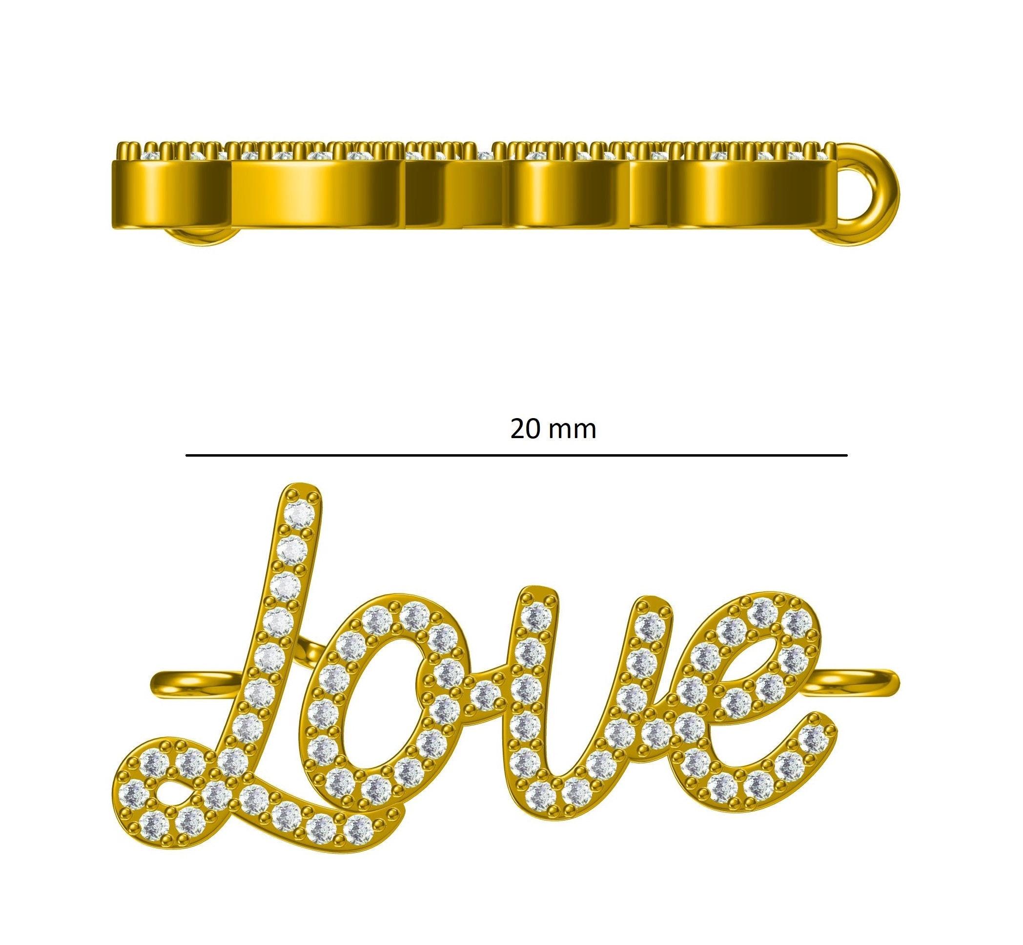 Pulsera de estacas de diamantes con cadena de la palabra amor en oro macizo de 14 quilates (certificado) en venta 3