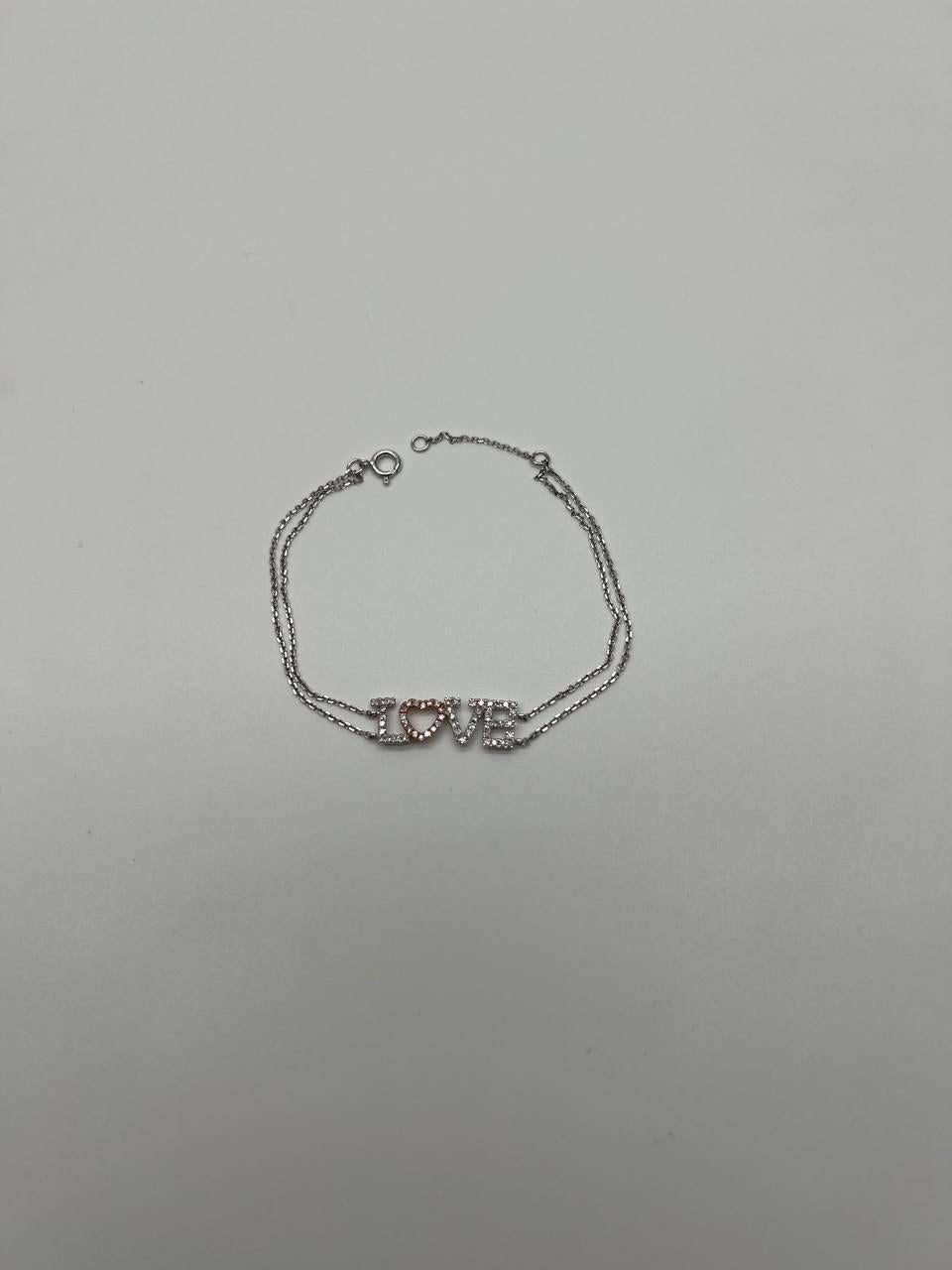 Love Word Romance Romantic White Diamond 18K White Gold Finger Chain Bracelet In New Condition For Sale In Oakton, VA