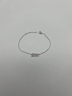 Love Word Romance Romantic White Diamond Pave 14K White Gold Chain Bracelet