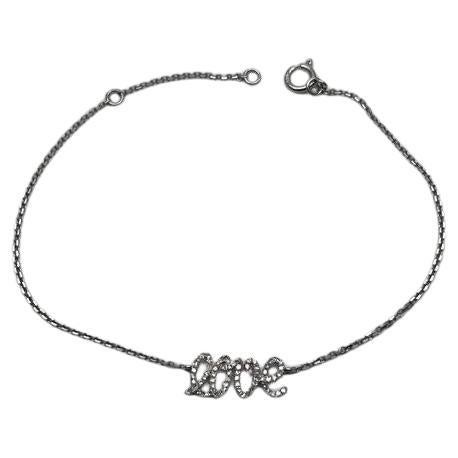 Love Word Romance Romantic White Diamond Pave 14K White Gold Chain Bracelet