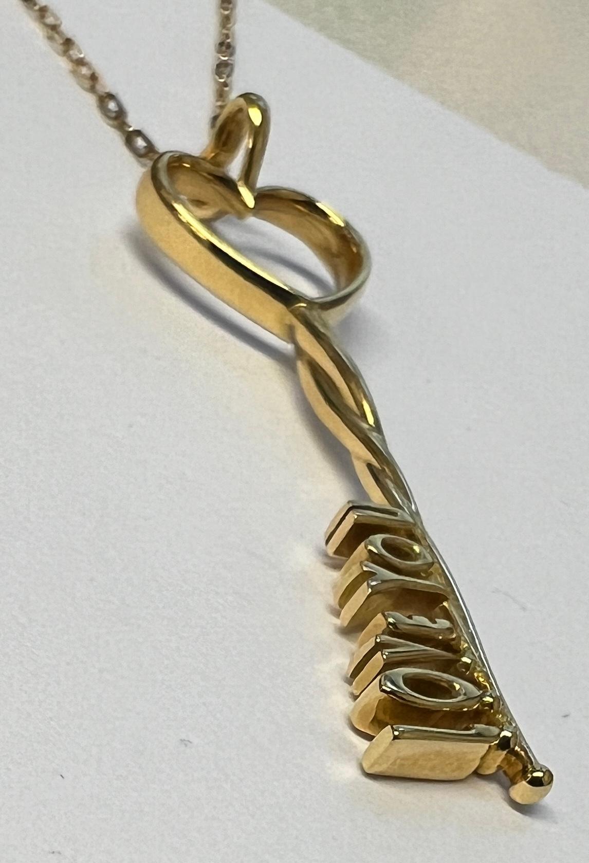 Love You Key Pendant Necklace by Michael Bondanza In New Condition For Sale In New York, NY