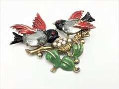 Bird on a nest of eggs brooch by Fred Gray Corp, 1930-1040's, designer for Coro
