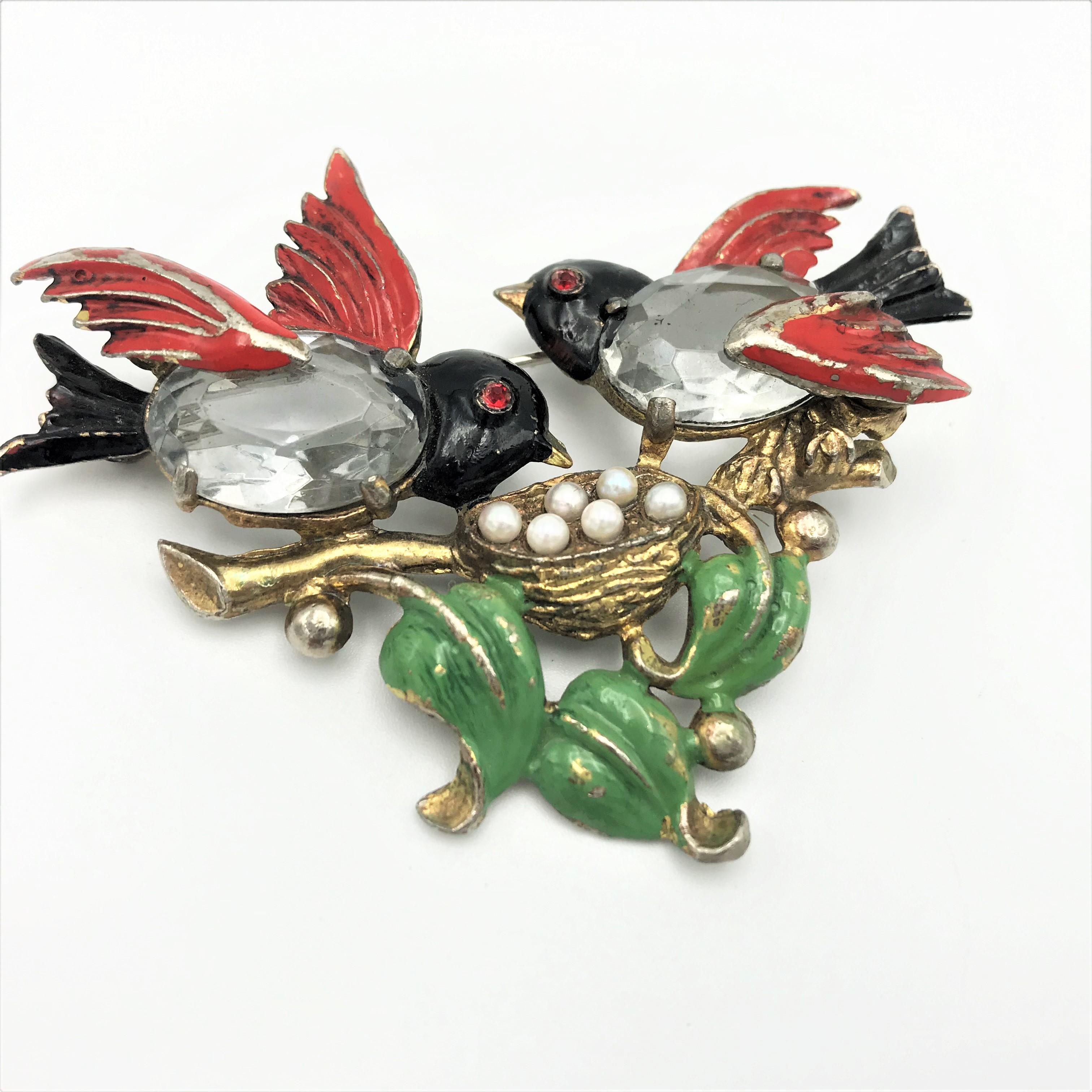 Bird on a nest of eggs brooch by Fred Gray Corp, 1930-1040's, designer for Coro For Sale 1
