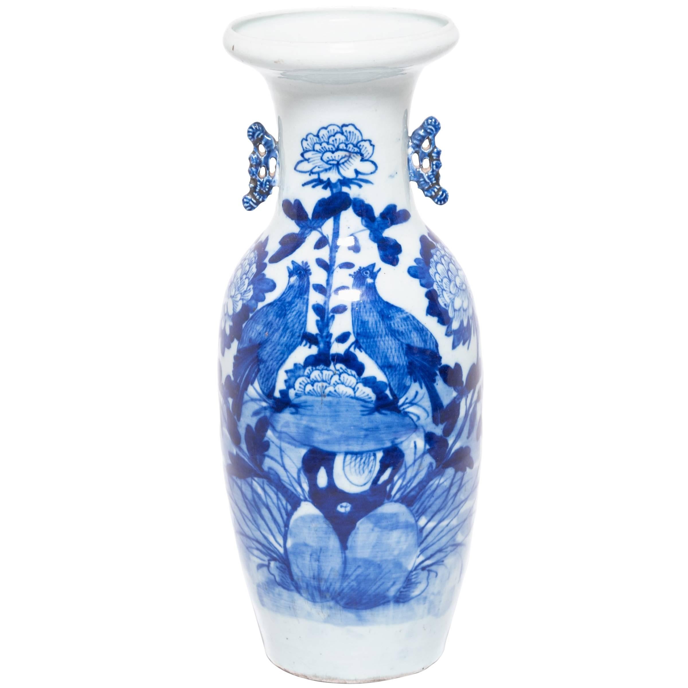 Chinese Blue and White "Lovebirds" Vase, c. 1850