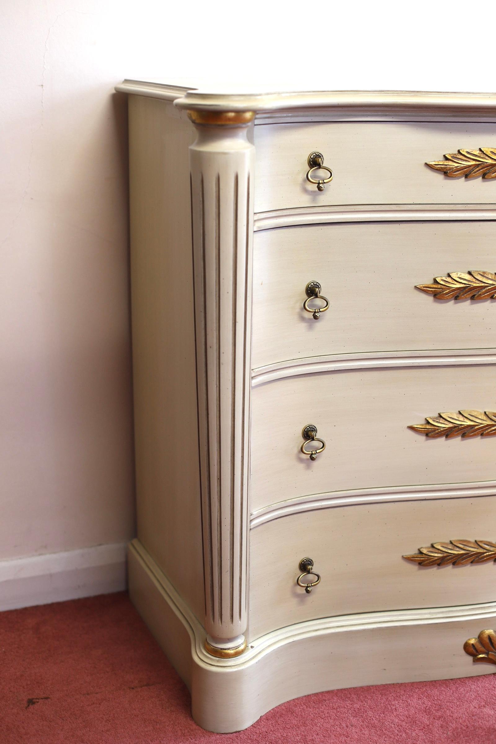 Brass Lovelly Painted Chest Of 4 Drawers French Provincial Style  For Sale