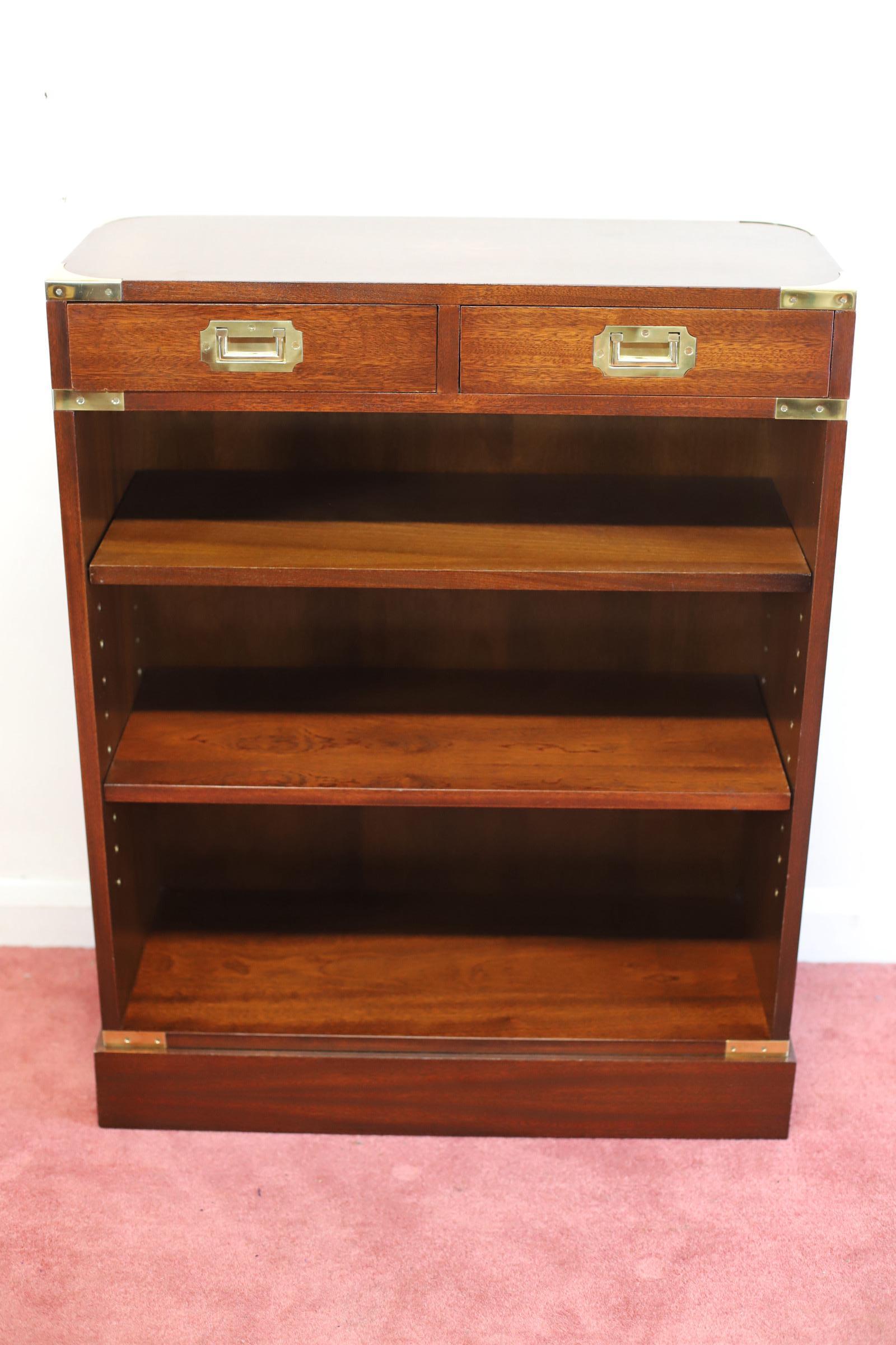 Lovelly Pair Of Military Campaign Style Open Bookcase For Sale 7