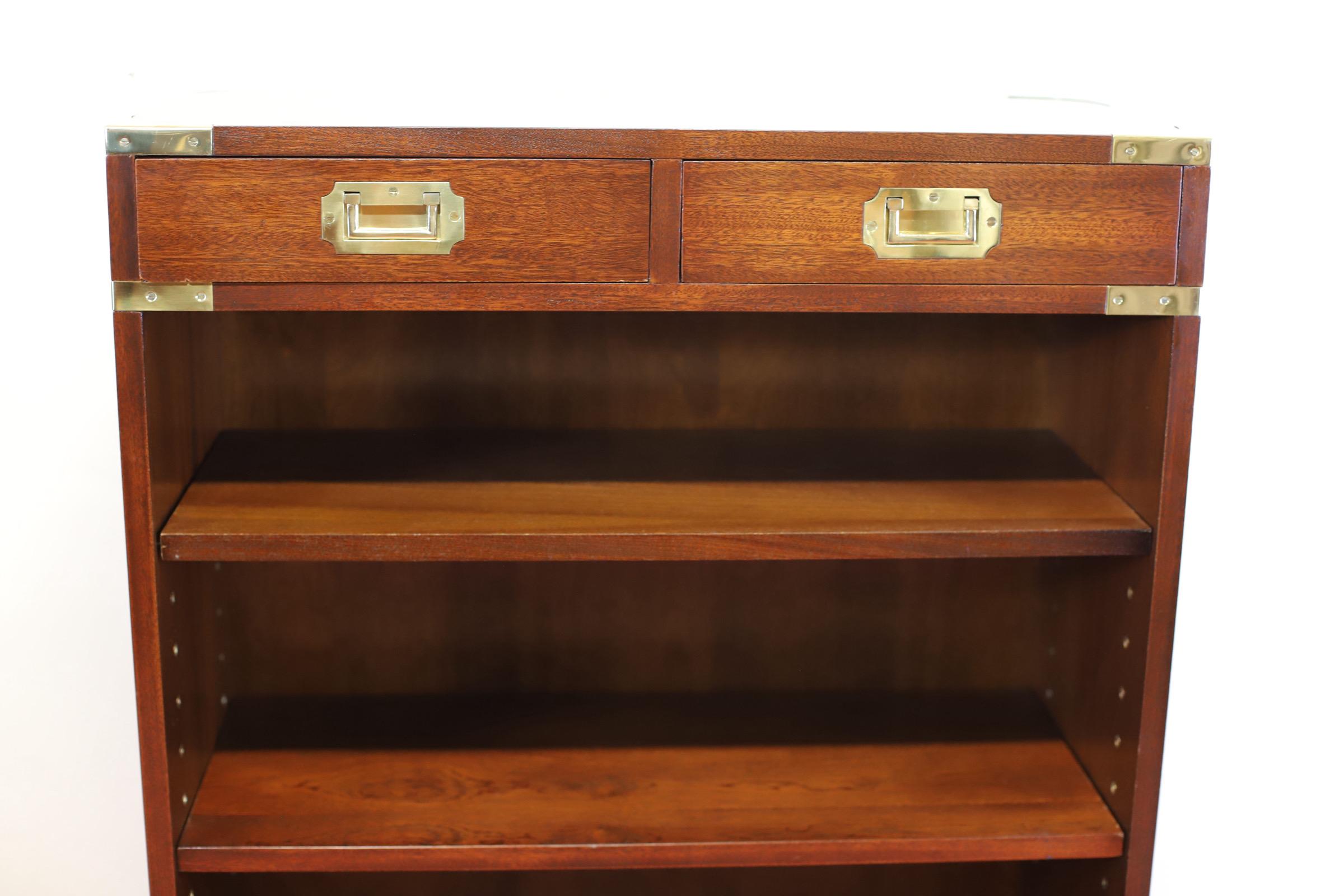 Lovelly Pair Of Military Campaign Style Open Bookcase For Sale 9