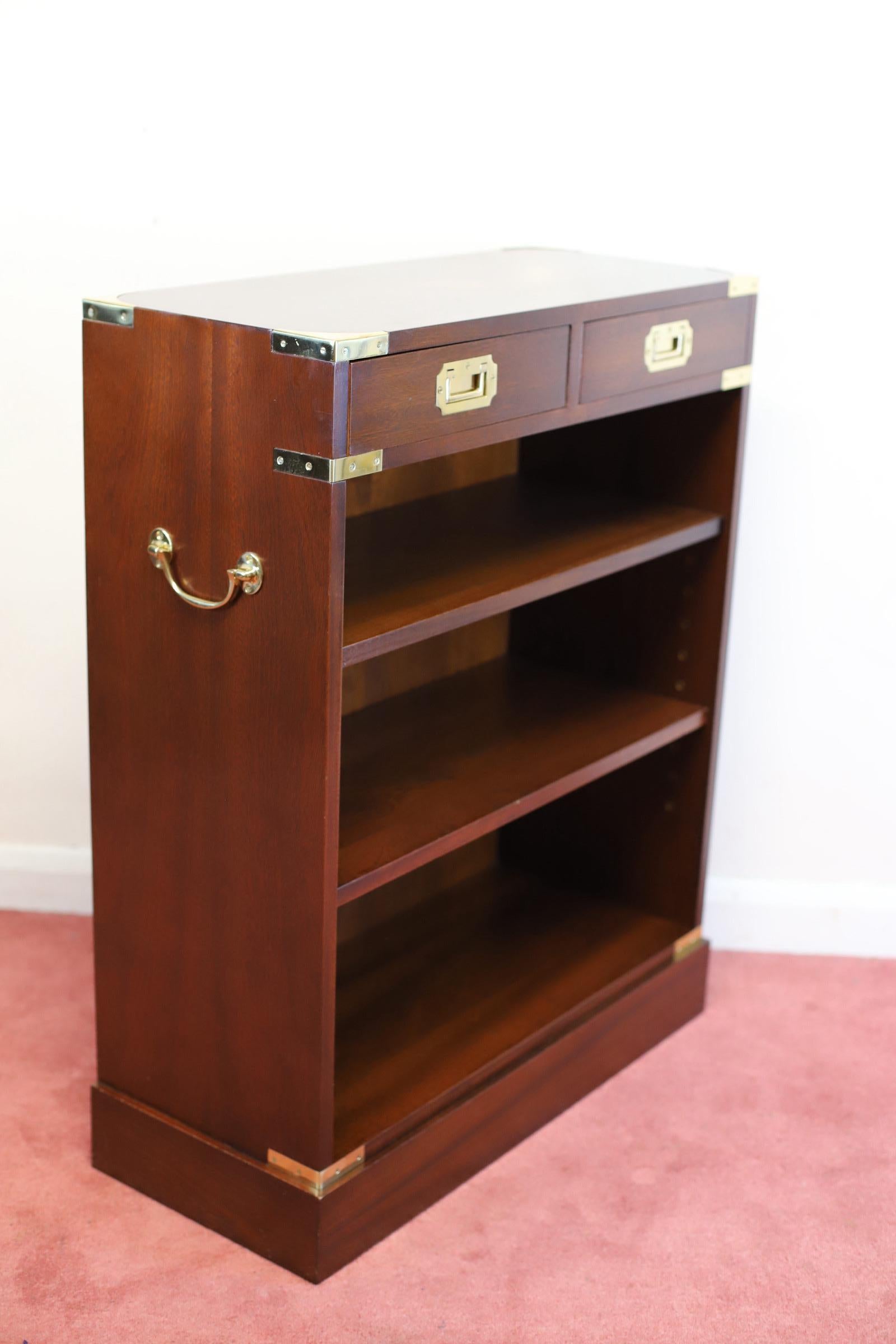 Lovelly Pair Of Military Campaign Style Open Bookcase For Sale 10