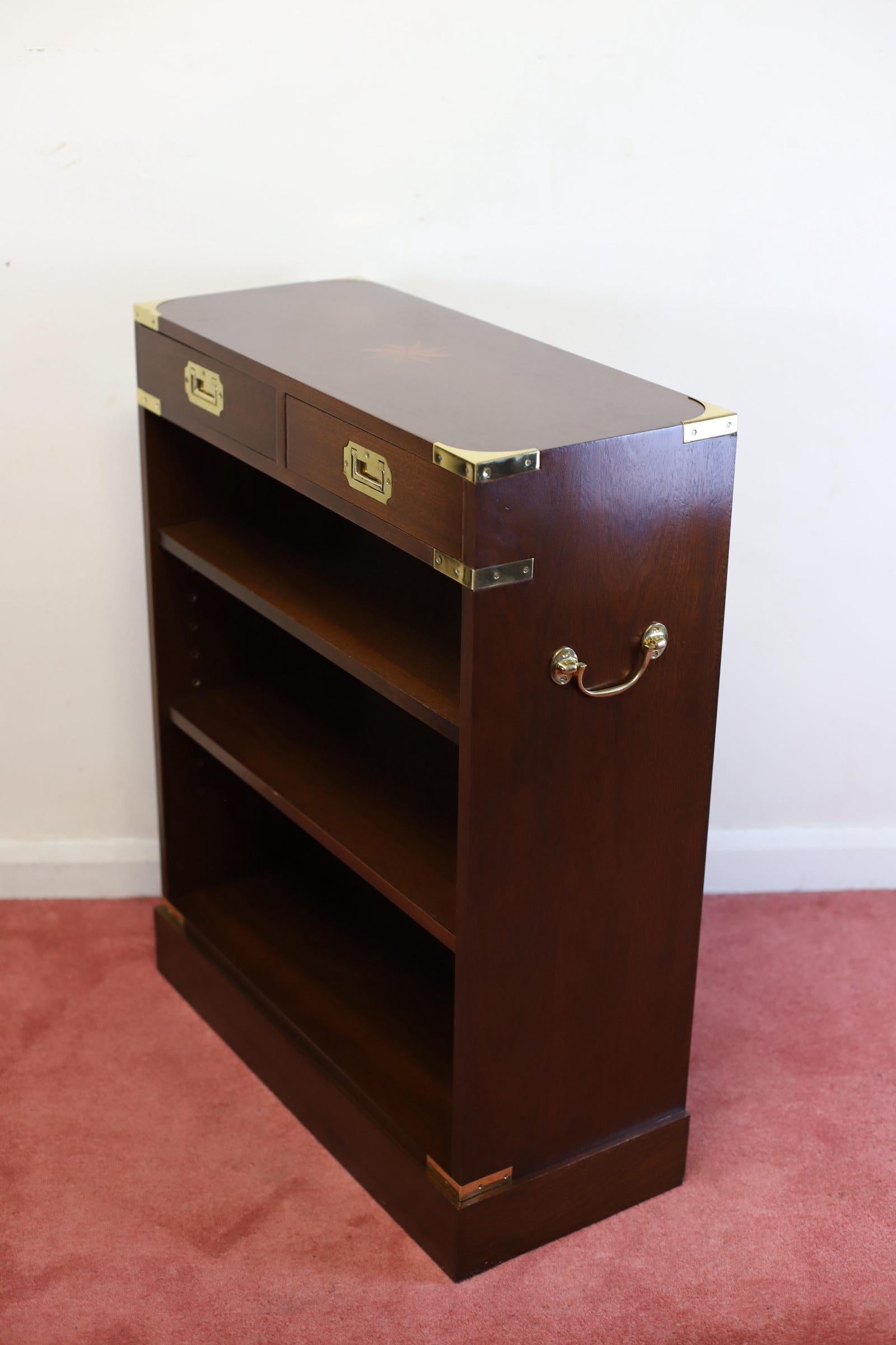 Lovelly Pair Of Military Campaign Style Open Bookcase For Sale 11