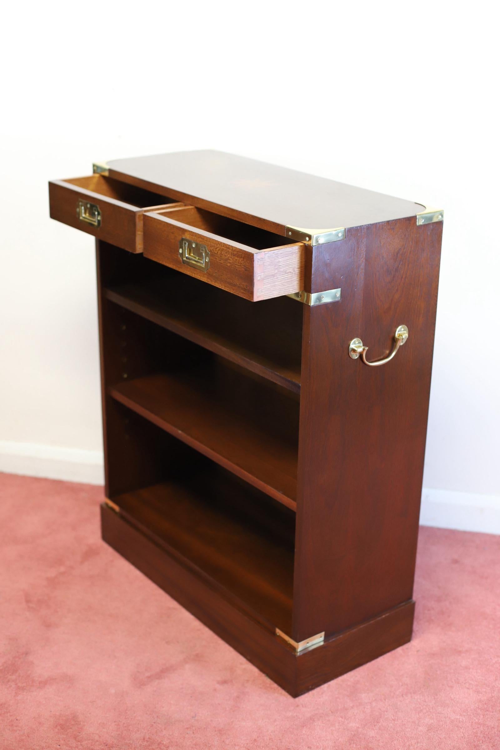 Lovelly Pair Of Military Campaign Style Open Bookcase For Sale 12