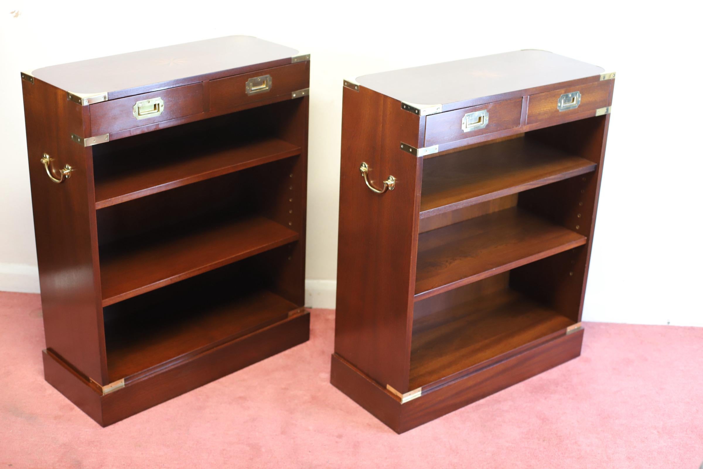 British Lovelly Pair Of Military Campaign Style Open Bookcase For Sale