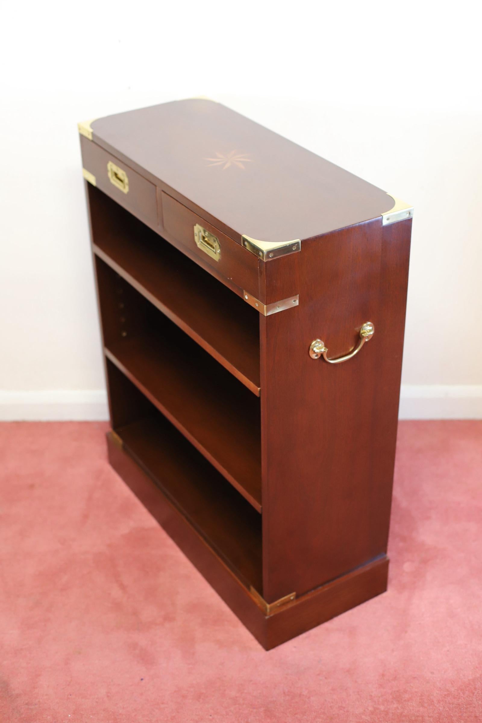 Lovelly Pair Of Military Campaign Style Open Bookcase For Sale 3