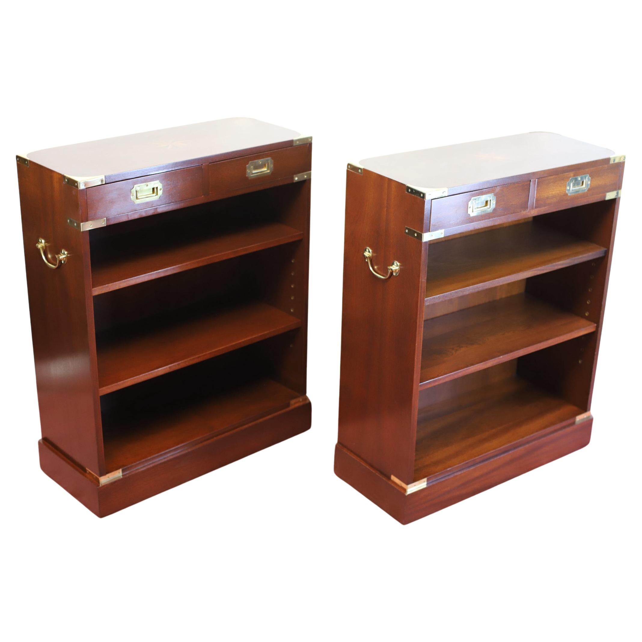 Lovelly Pair Of Military Campaign Style Open Bookcase For Sale