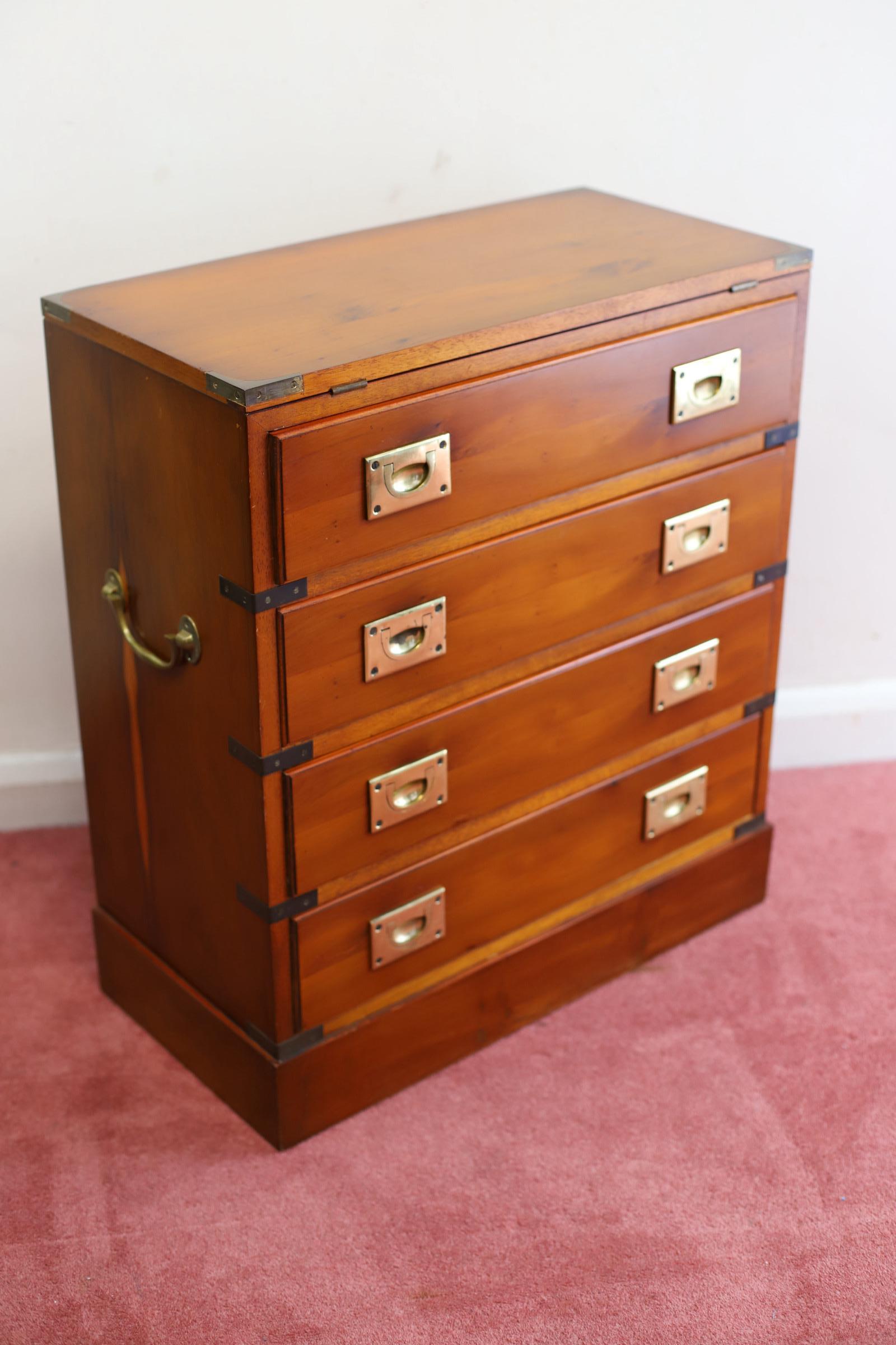 British Lovelly Small Yew Wood Military Campaign Bachelor’s Chest For Sale