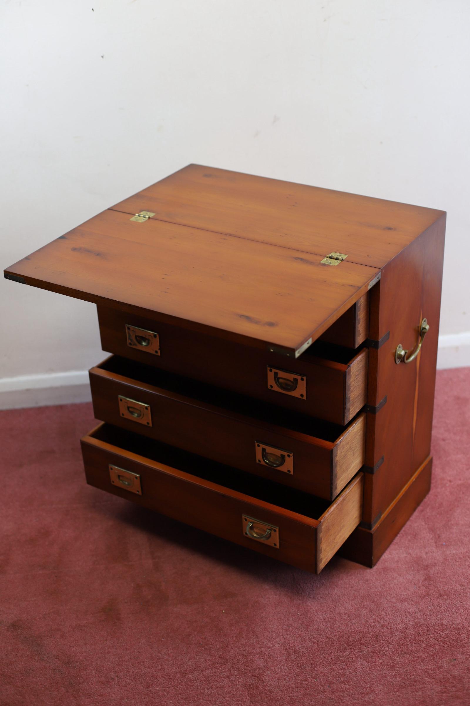 20th Century Lovelly Small Yew Wood Military Campaign Bachelor’s Chest