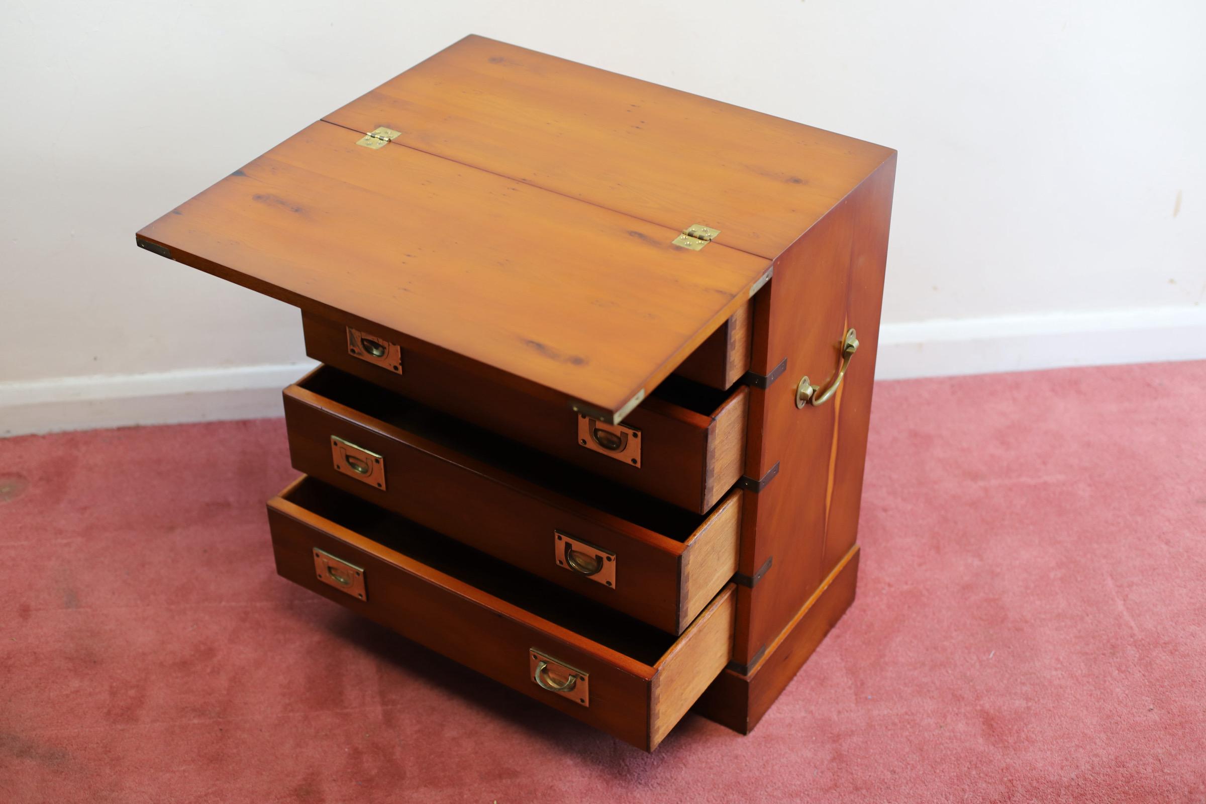 Brass Lovelly Small Yew Wood Military Campaign Bachelor’s Chest For Sale