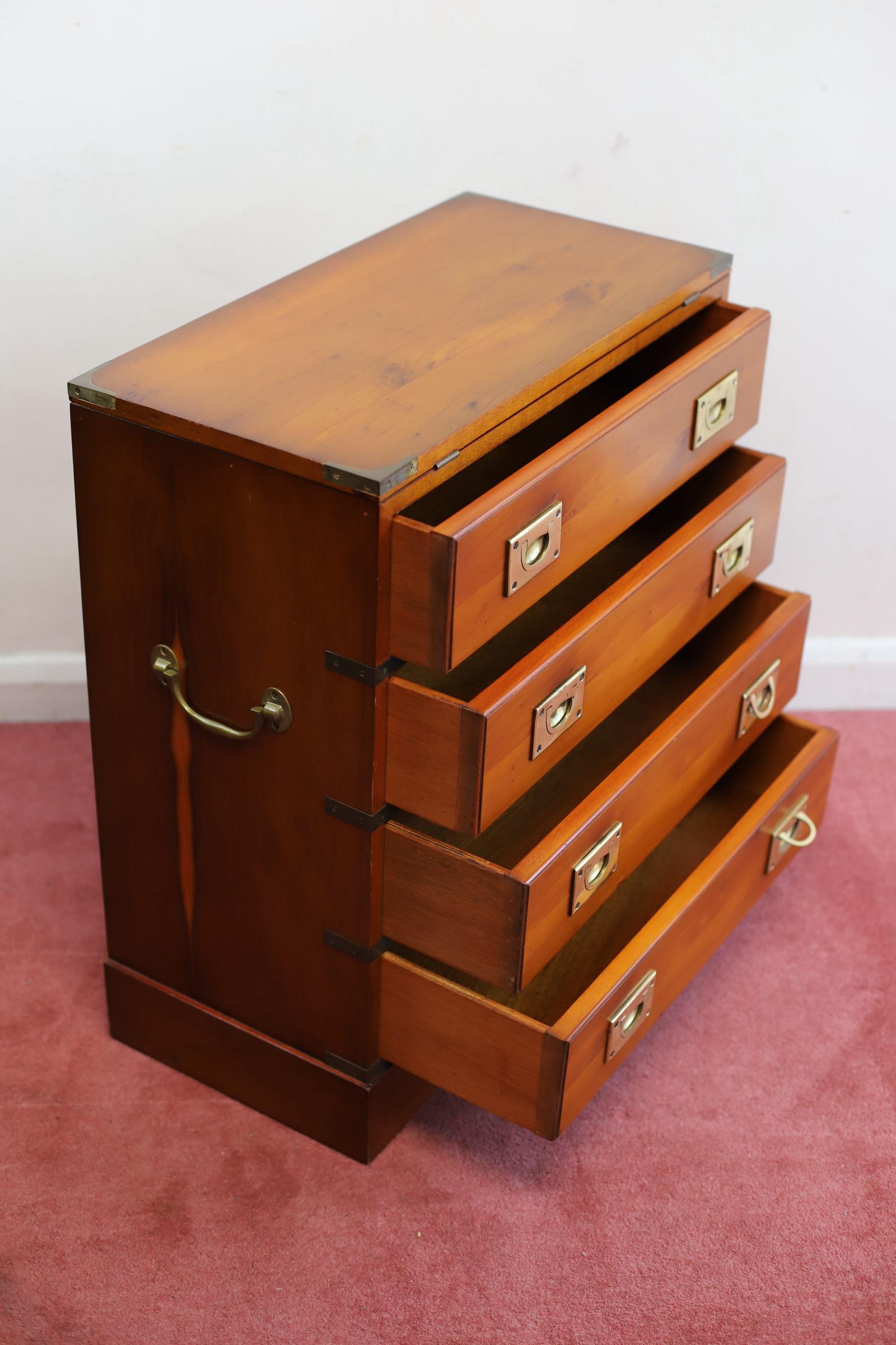 Lovelly Small Yew Wood Military Campaign Bachelor’s Chest For Sale 1