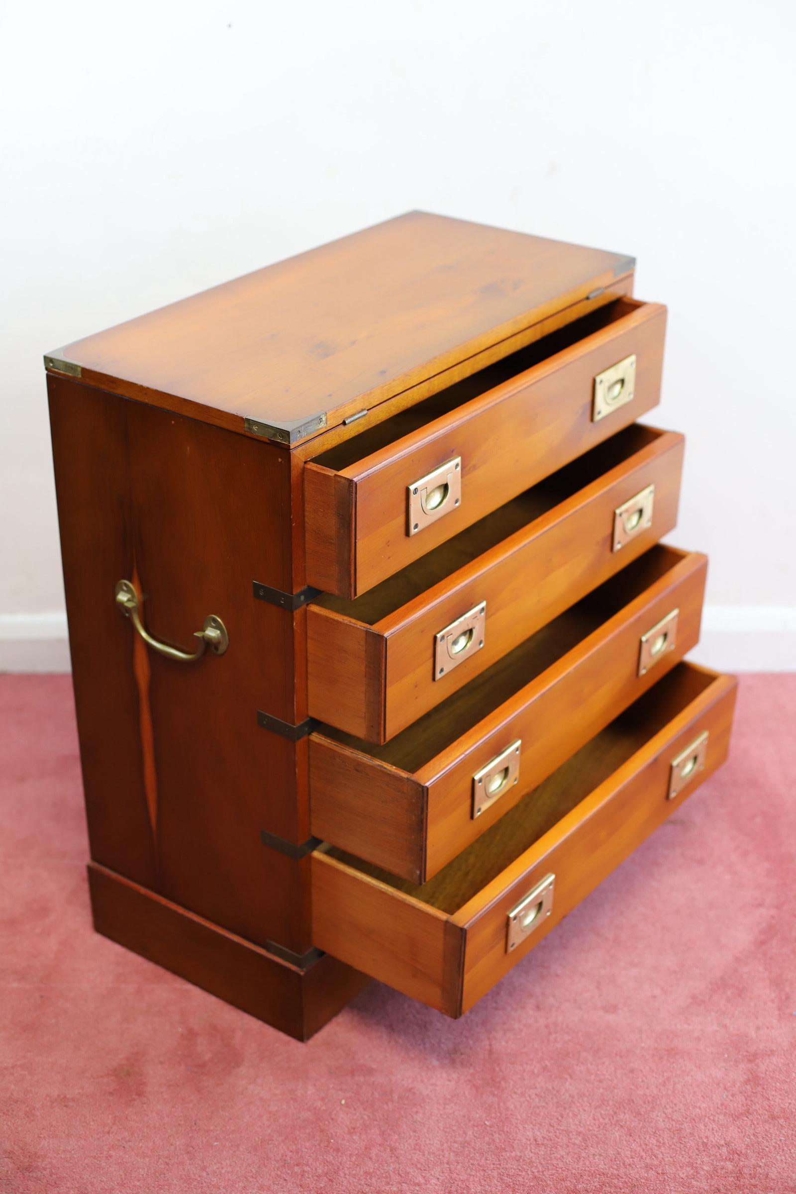Lovelly Small Yew Wood Military Campaign Bachelor’s Chest For Sale 2