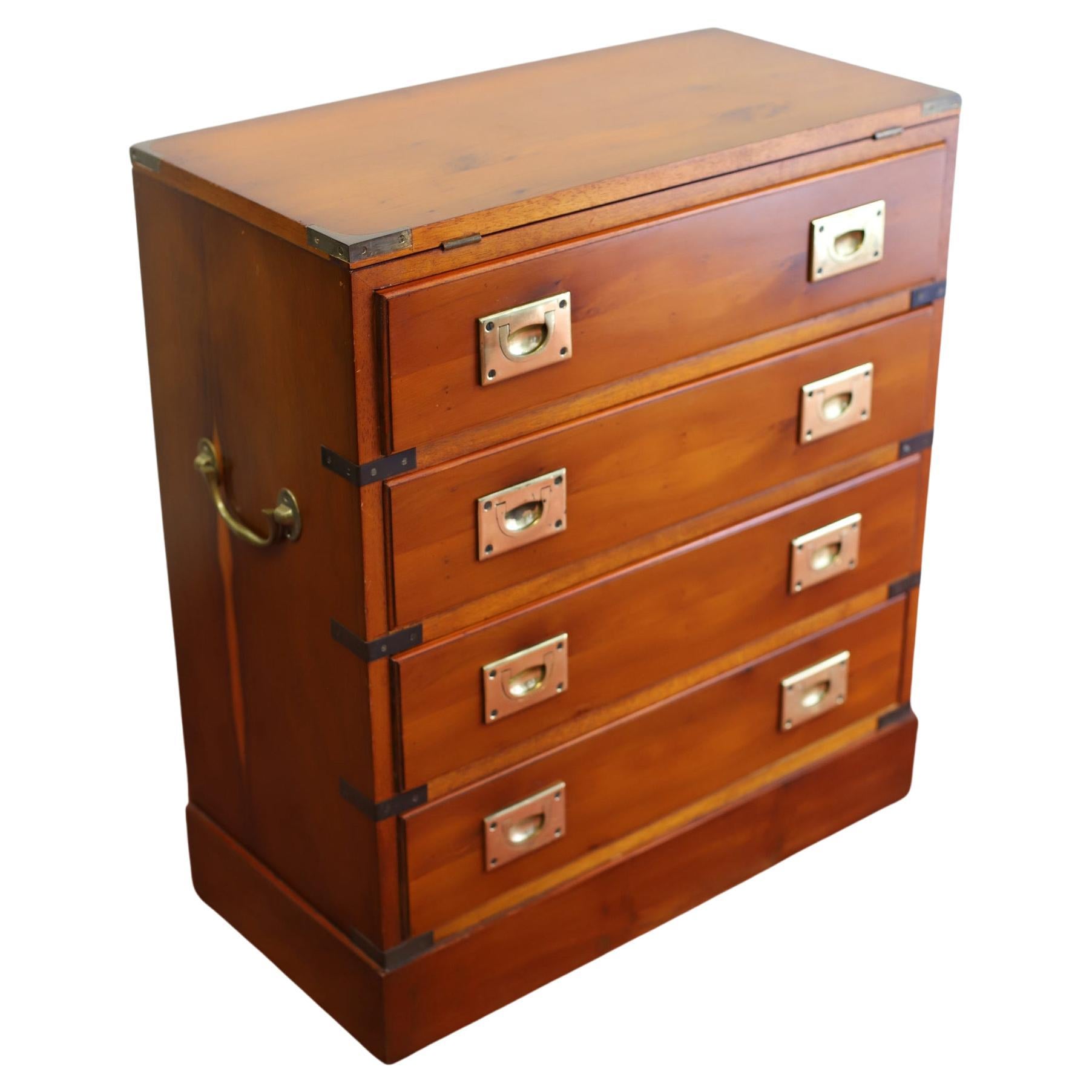 Lovelly Small Yew Wood Military Campaign Bachelor’s Chest For Sale