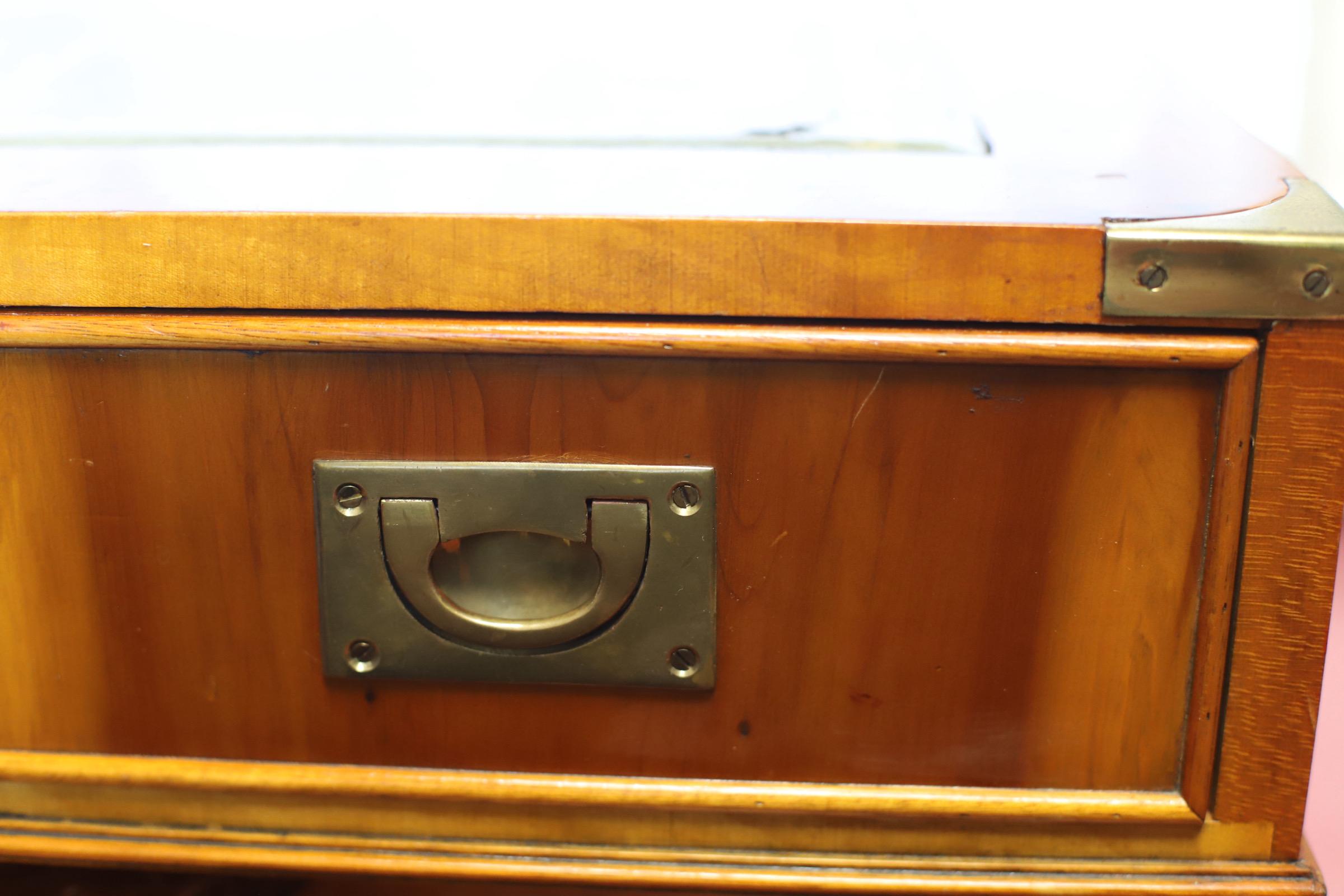 20th Century Lovelly Yew Wood Campaign Style Pedestal Desk