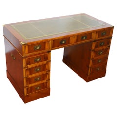 Lovelly Yew Wood Campaign Style Pedestal Desk