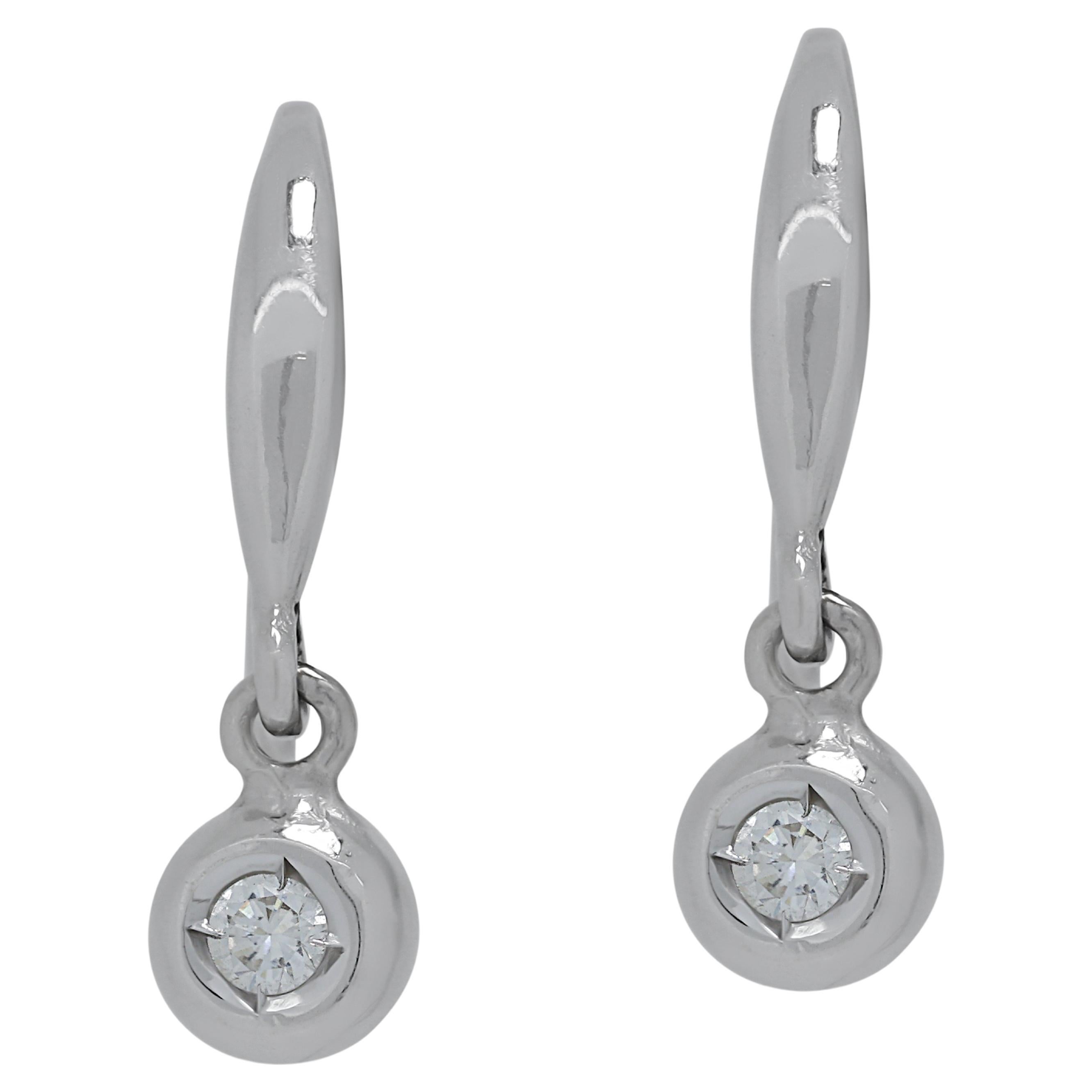 Lovely 0.04ct Diamonds Hook Earrings in 18K White Gold For Sale