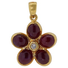 Lovely 0.40ct Diamond Flower Pendant w/ Rubies in 22K Yellow Gold (Pendant only)