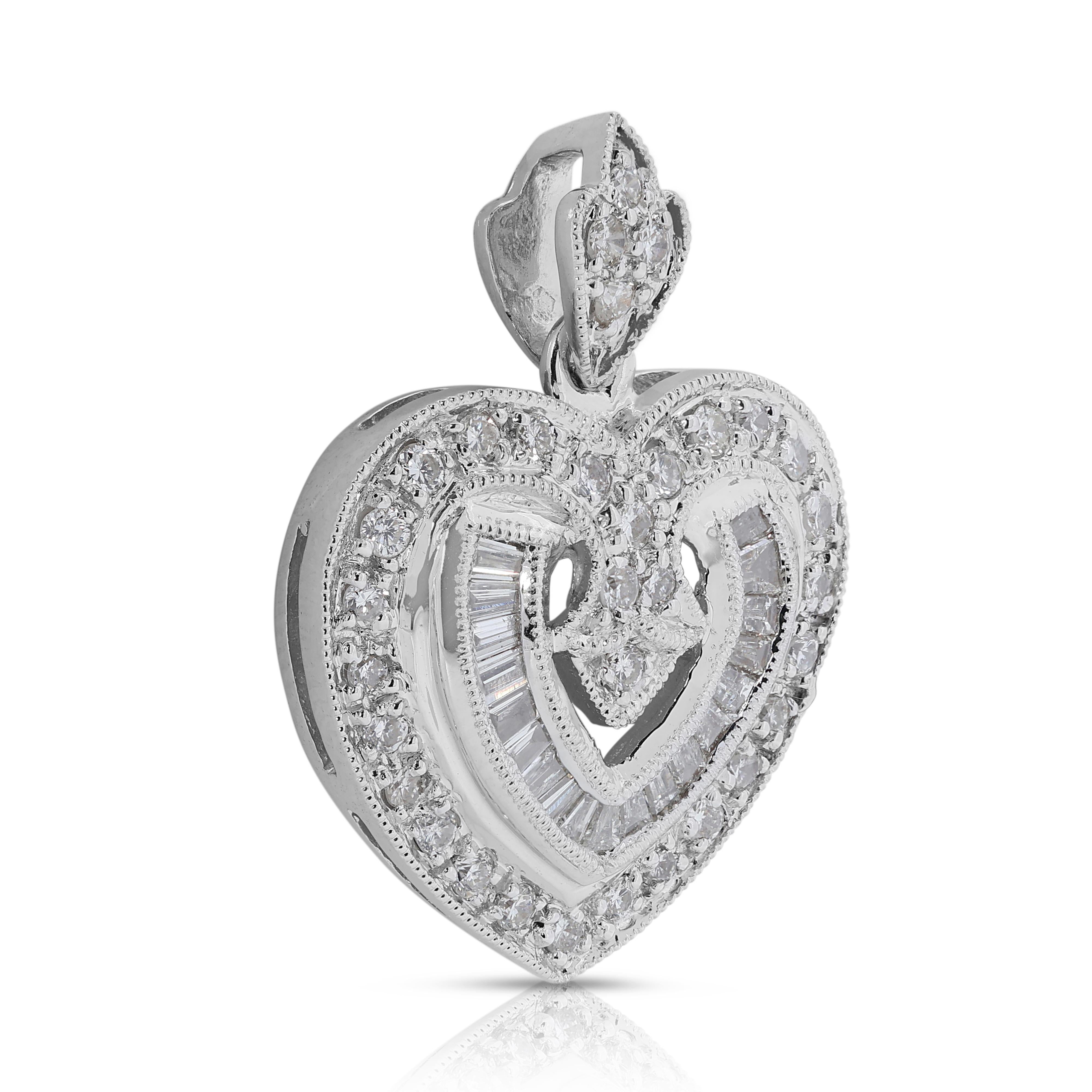 Round Cut Lovely 0.52 Carat Natural Diamond Heart Pendant in 18K White Gold - Pendant Only For Sale