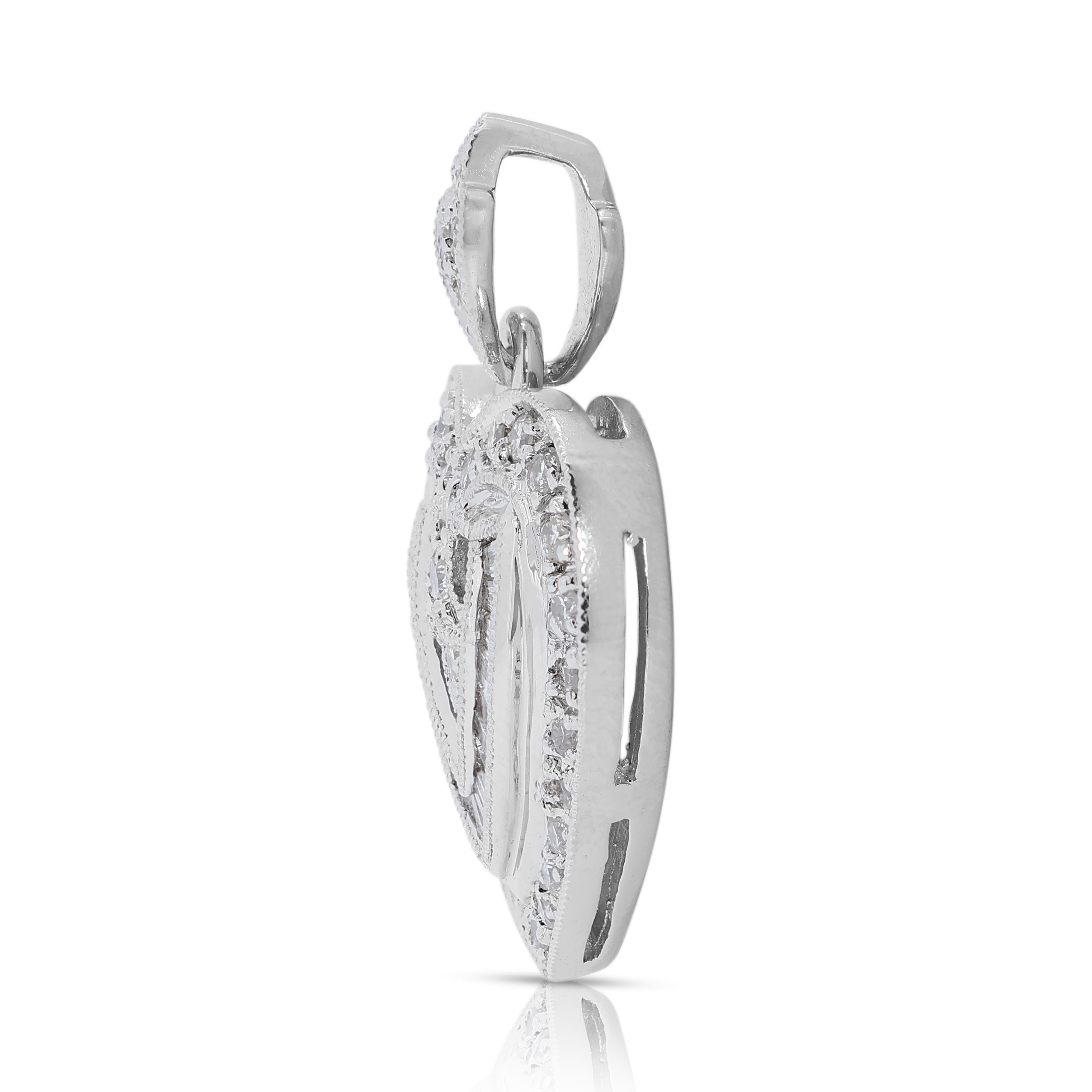 Women's Lovely 0.52 Carat Natural Diamond Heart Pendant in 18K White Gold - Pendant Only For Sale