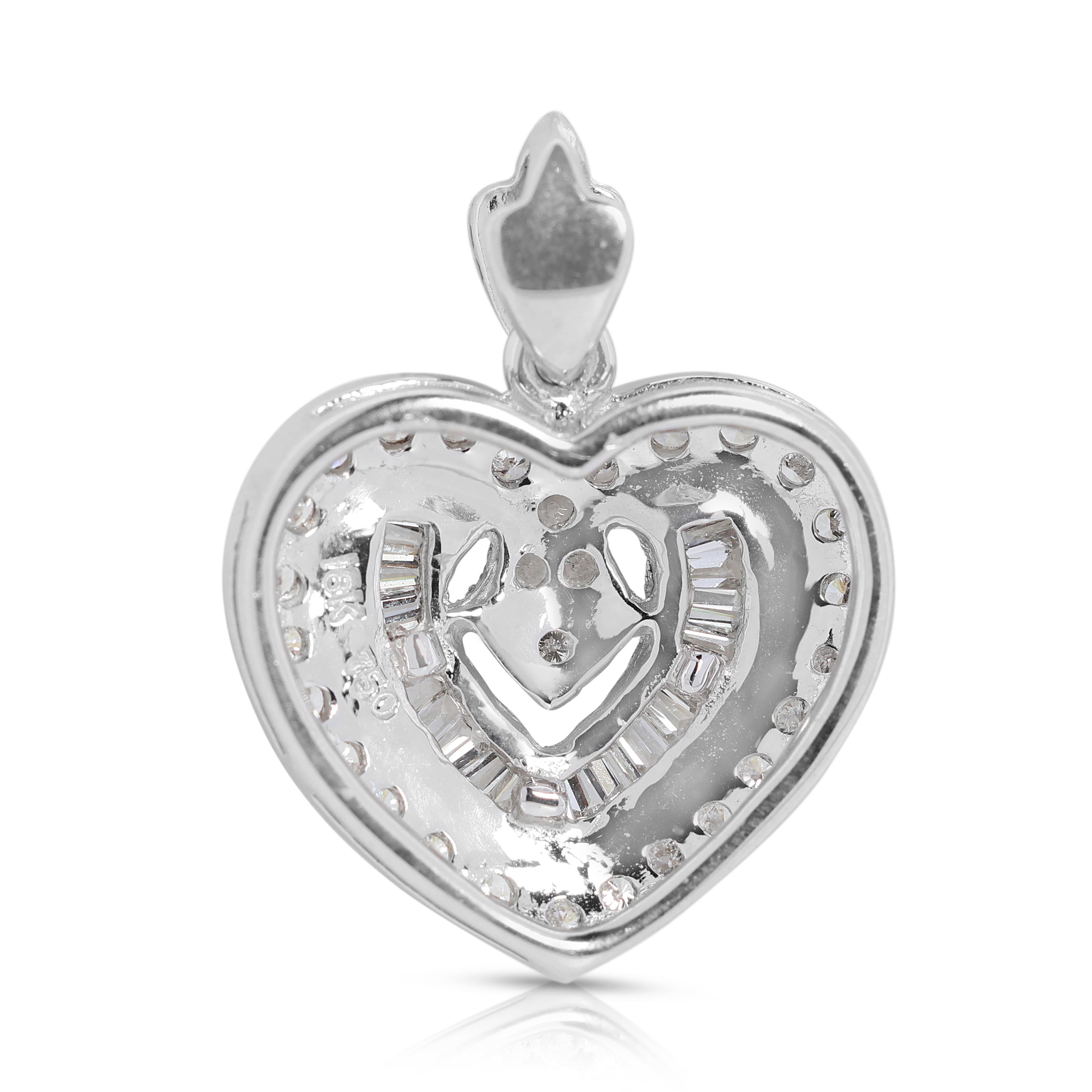 Lovely 0.52 Carat Natural Diamond Heart Pendant in 18K White Gold - Pendant Only For Sale 1
