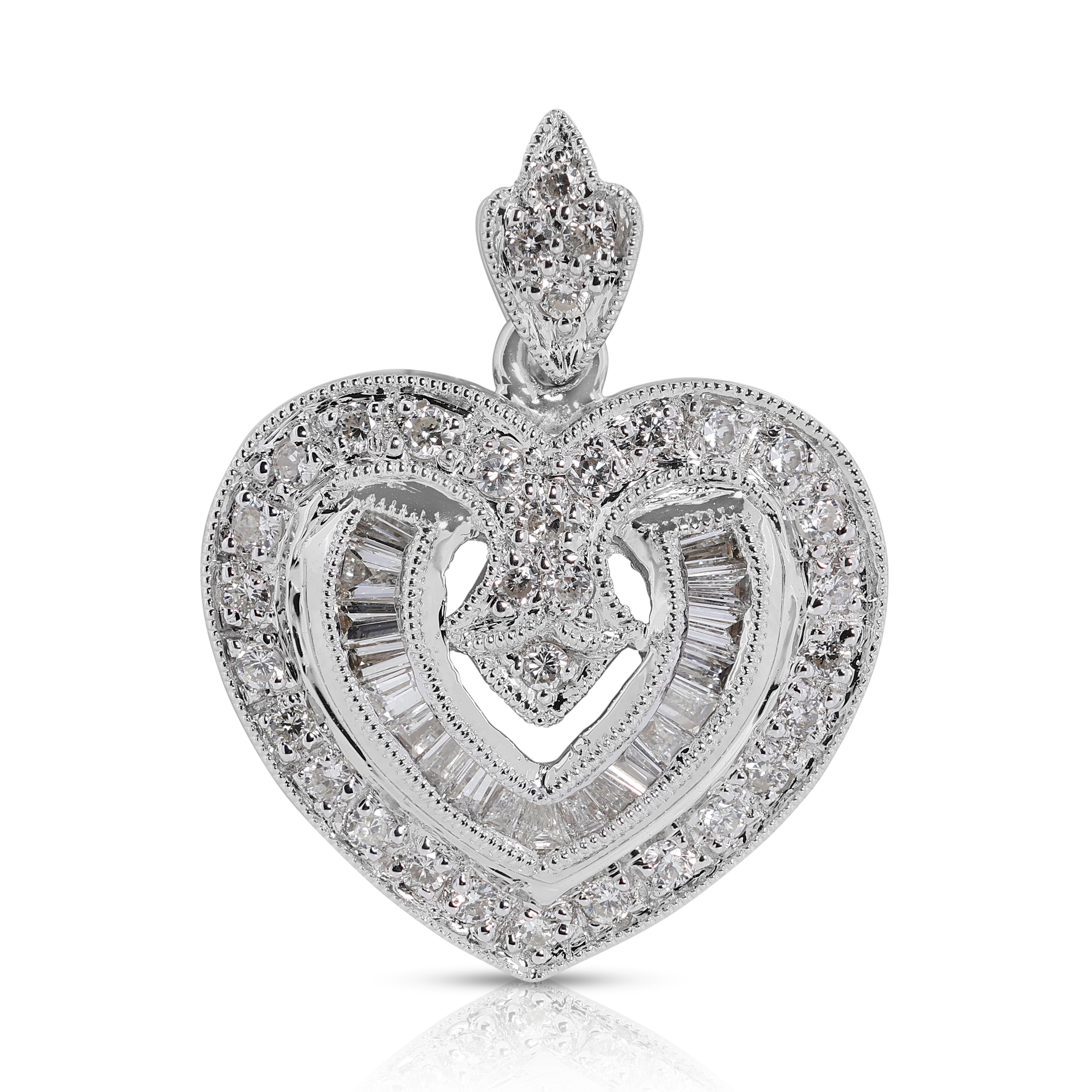 Lovely 0.52 Carat Natural Diamond Heart Pendant in 18K White Gold - Pendant Only For Sale 2