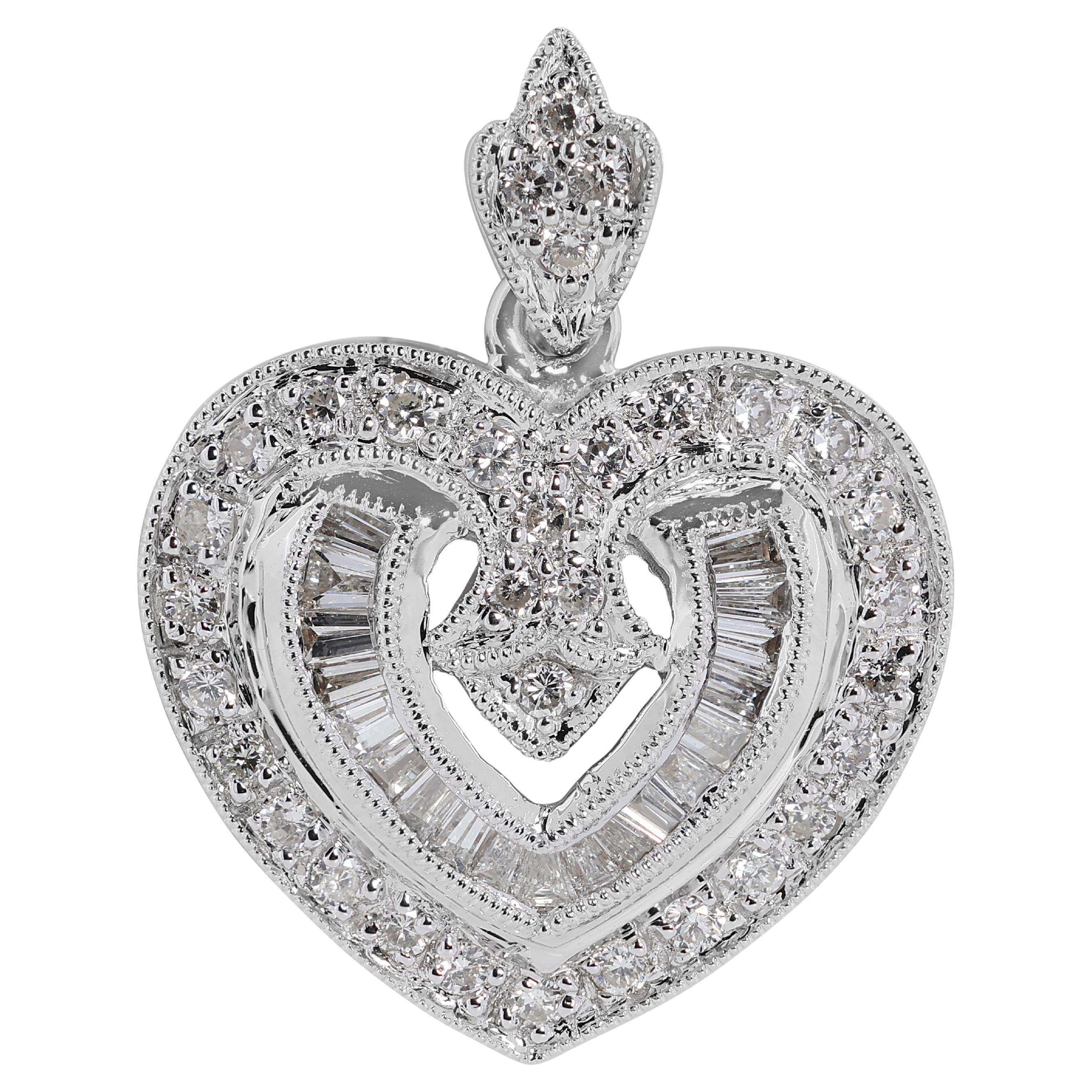 Lovely 0.52 Carat Natural Diamond Heart Pendant in 18K White Gold - Pendant Only