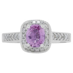 Lovely 0.68ct Sapphire Pave Ring with Side Diamonds in 18K White Gold