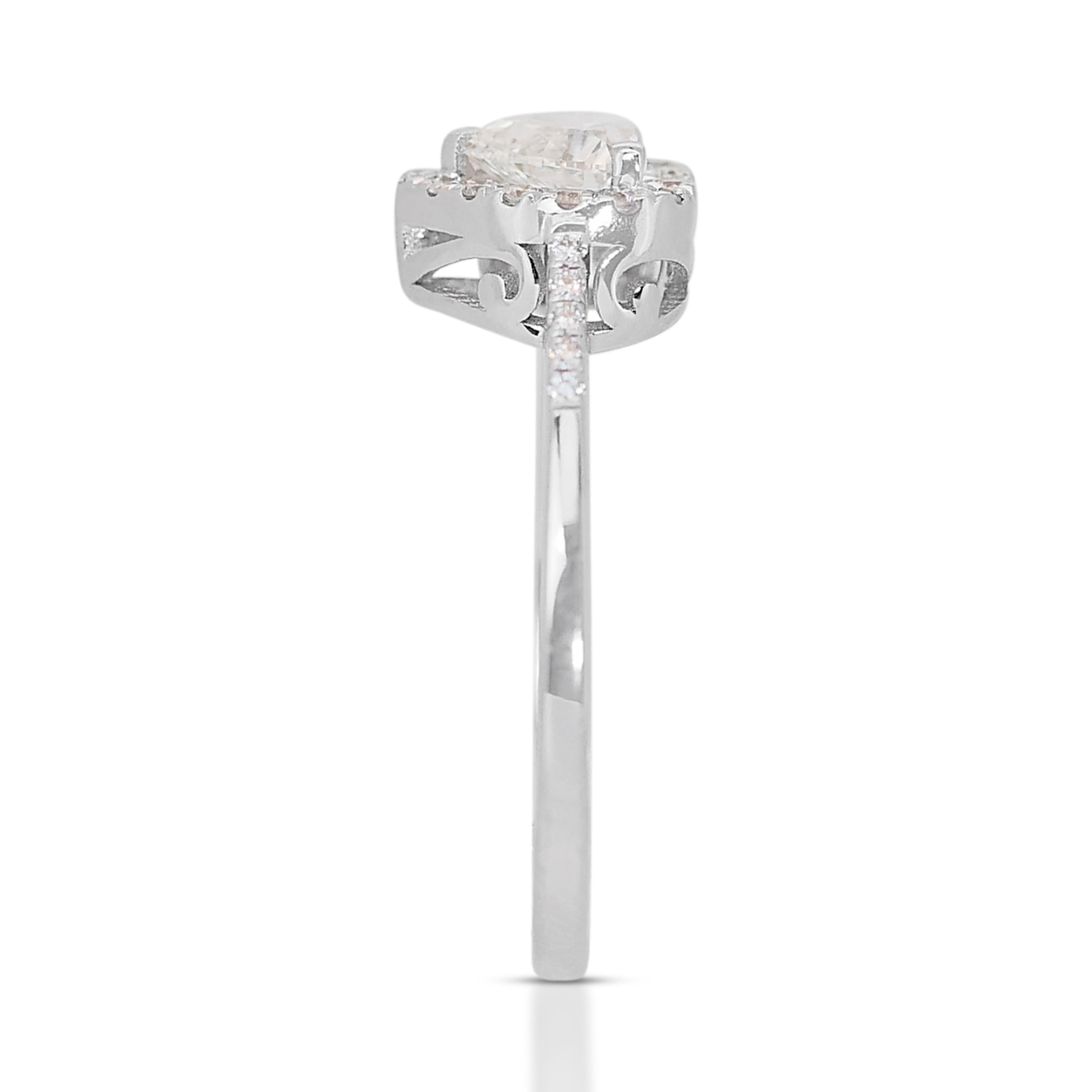 Precioso Anillo Halo Corazón con Diamantes talla Ideal Doble Excelente de 0,94 ct - Certificado GIA en venta 2