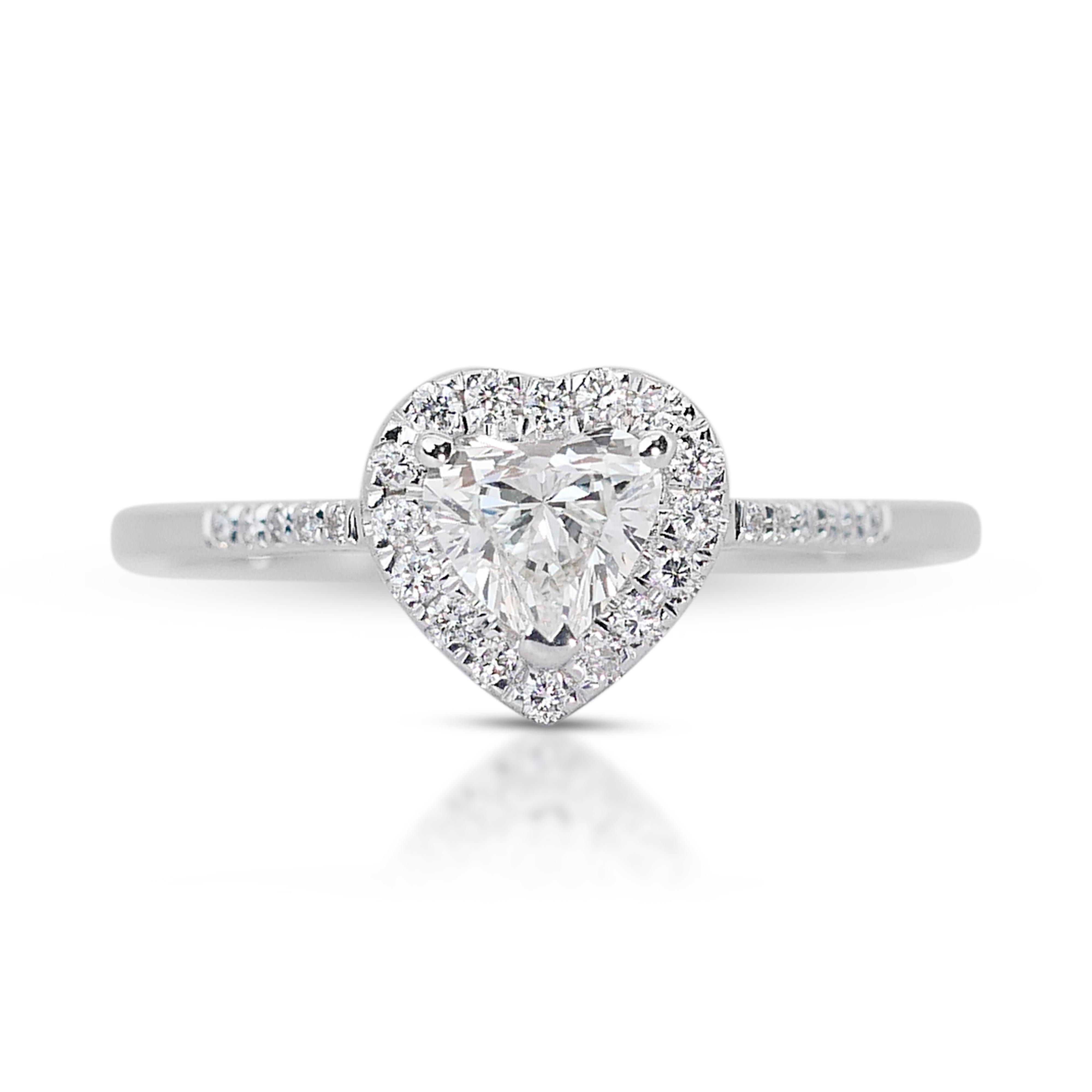 Precioso Anillo Halo Corazón con Diamantes talla Ideal Doble Excelente de 0,94 ct - Certificado GIA en venta 3