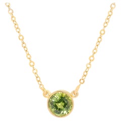 Lovely 1 carat & 35 points Natural Peridot Solitaire Necklace in 18K Yellow Gold